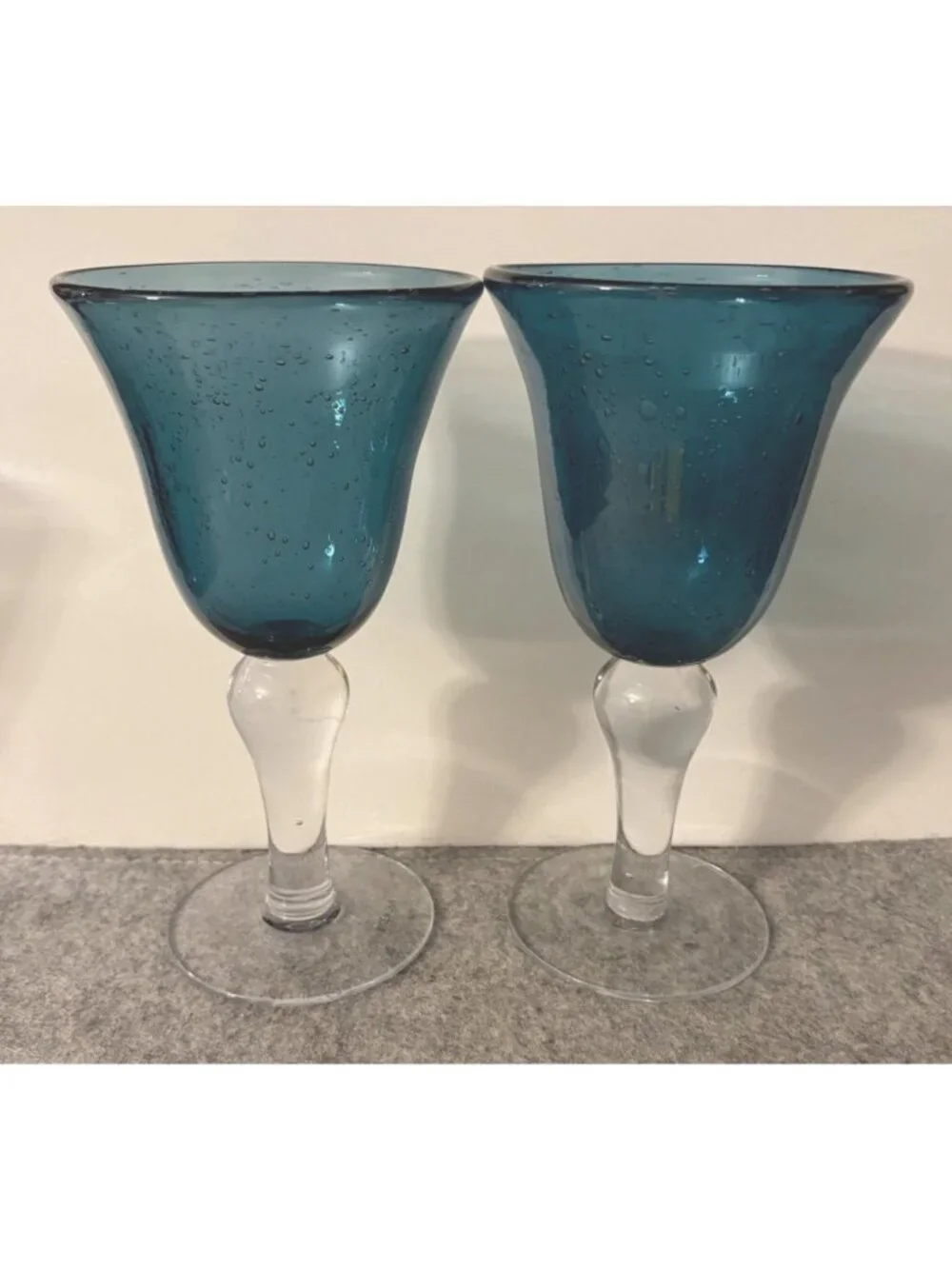 2 Handblown Seeded Glass Artland Blue Iris 8